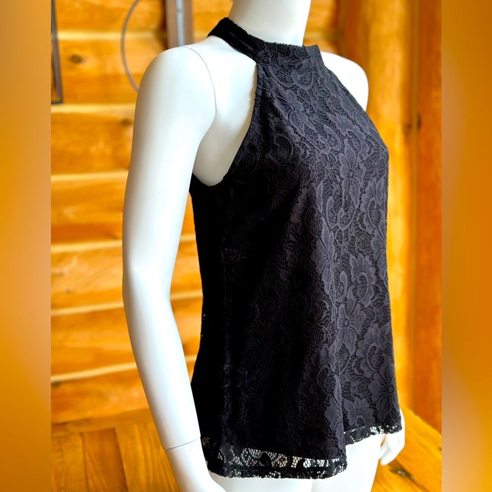 Cable & Gauge Lace Black Halter Top